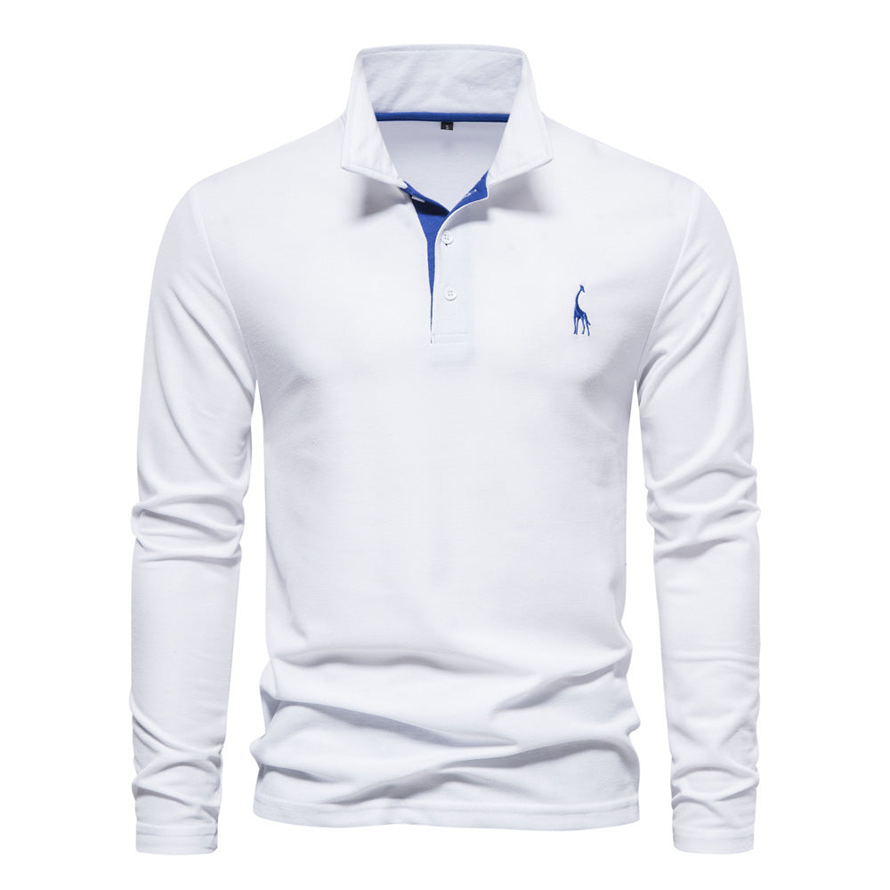 Long Sleeve Polo Collar  shirt Men's Fashion Casual Polo Collar Deer Embroidered Long Sleeve