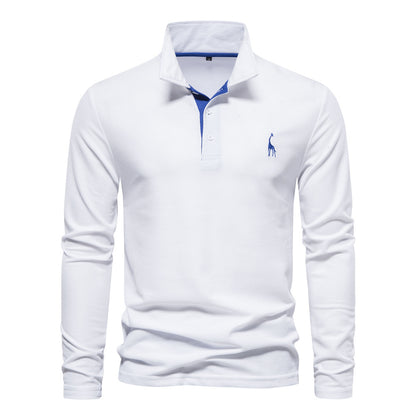 Long Sleeve Polo Collar  shirt Men's Fashion Casual Polo Collar Deer Embroidered Long Sleeve