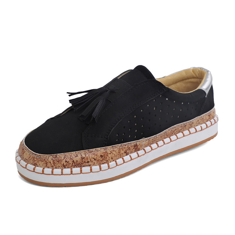 Casual Shoes Female Color Matching Tassel Plus Size Round Head Flat Casual Shoes Female