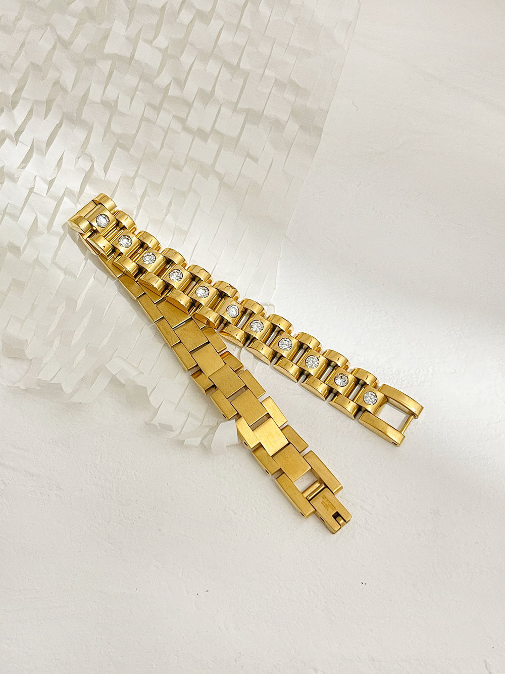 White Diamond Titanium Steel Watch Chain 18K Gold Non-fading Bracelet