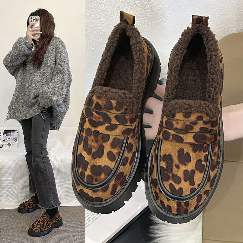 Loafers Leopard Plus Size Fleece Lined Loafers Leopard Print British Style