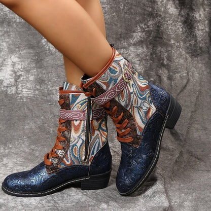 Heel Martin Boots Retro Embroidered Ethnic Style Square Heel Martin Boots