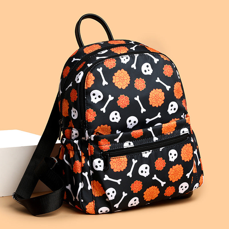 Halloween Backpack Skull Print Backpack For Women Waterproof Large Capacity Zipper Multi-pocket Shopping Travel Bags