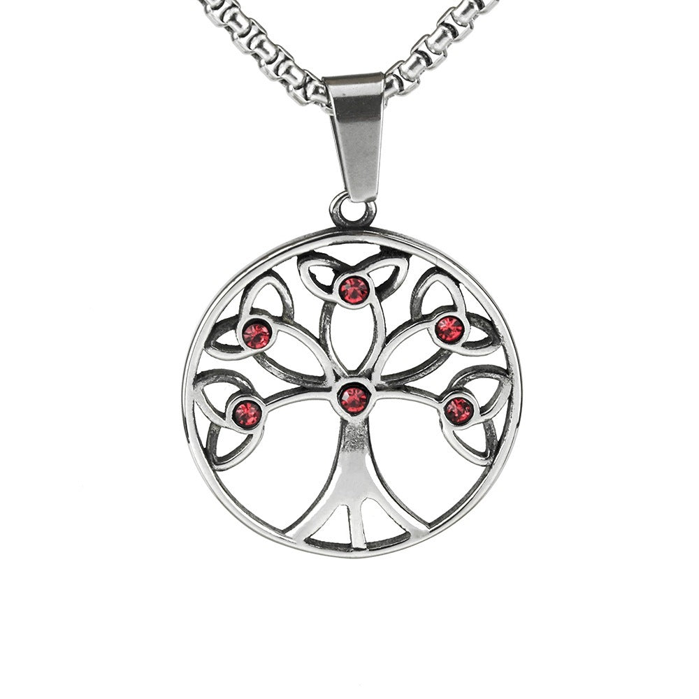 Titanium Steel Men's Tree Of Life Pendant Stainless Steel Necklace