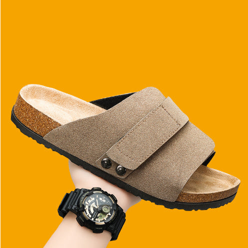 Double-breasted Cork Suede Sandals - sumet.shop