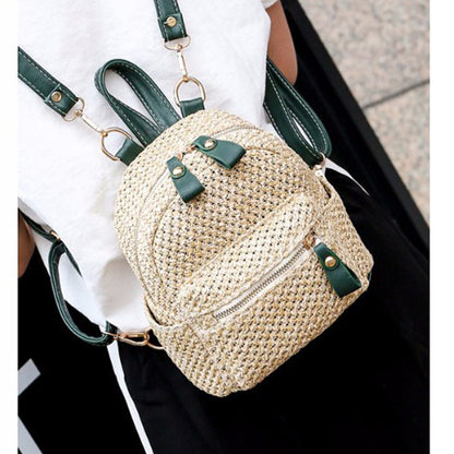 Backpack Straw Woven Backpack Small  Hollow Solid Color