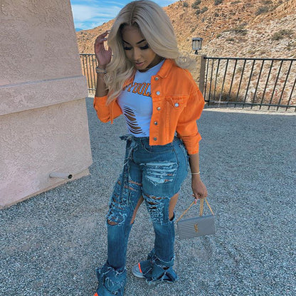 Jacket Women Streetwear Denim Jacket Women Outwear Bodycon Jeans