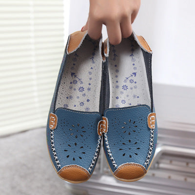 Leather printed women's shoes hole shoes