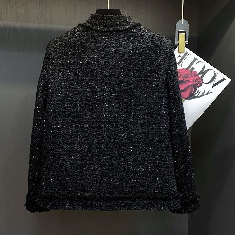 French-style Chic Tweed Top With Long Sleeves