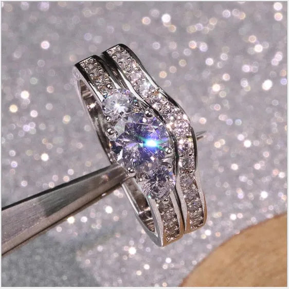 marriage proposal couple ring White copper plated white gold men and women models micro-inlaid simulation diamond ring lily life love marriage proposal couple ring