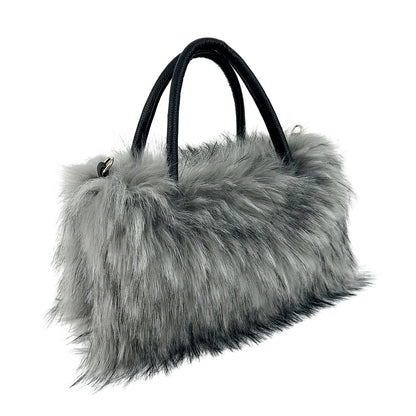 European And American Square Plush Bag Artificial Fur Raccoon Fur Portable Large Capacity Totes