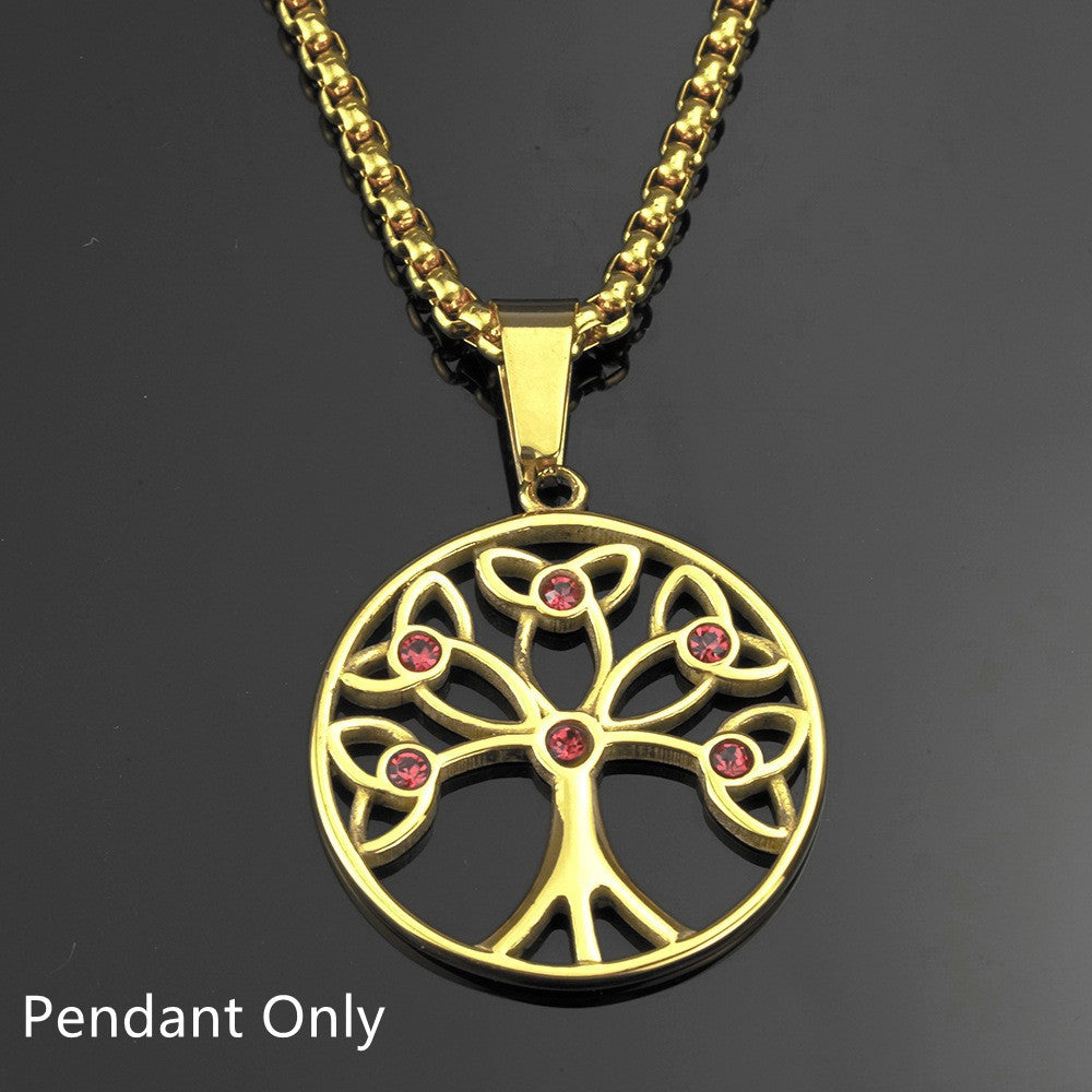 Titanium Steel Men's Tree Of Life Pendant Stainless Steel Necklace