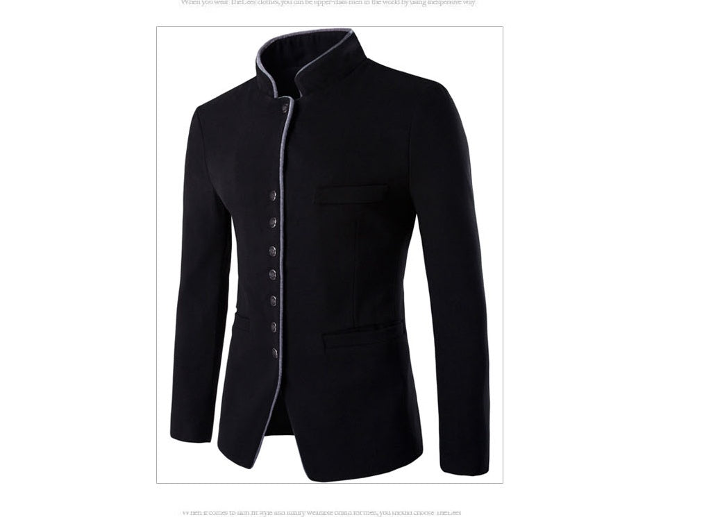 Men Jacket - Men Wool Single - Breasted Collar Tunic - Casual Jacket