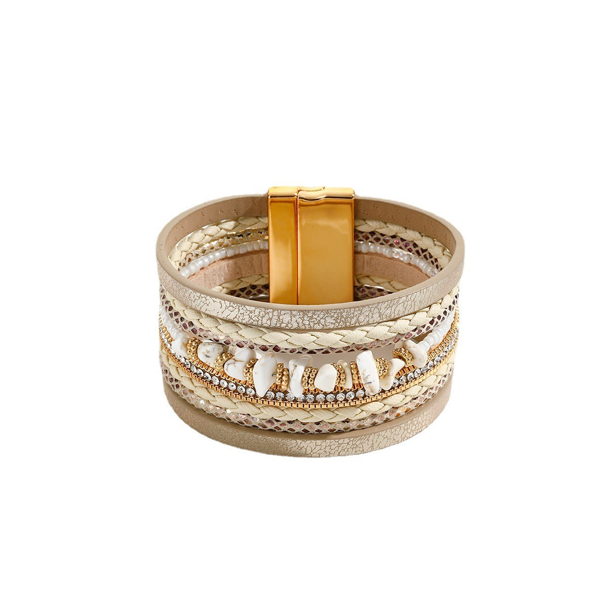 Irregular Turquoise Design Wide-brimmed Leather Bracelet Creative Rhinestone-encrusted - sumet.shop