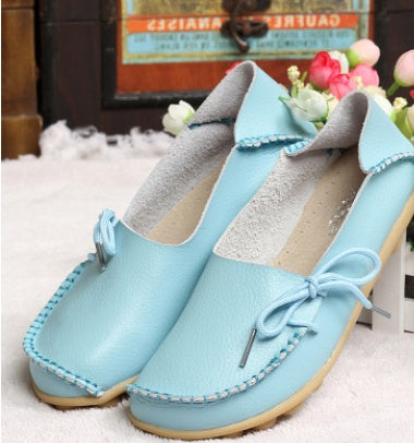 Leather mother shoes low to help flat lazy shoes peas casual women's single shoes nurse 44 yards