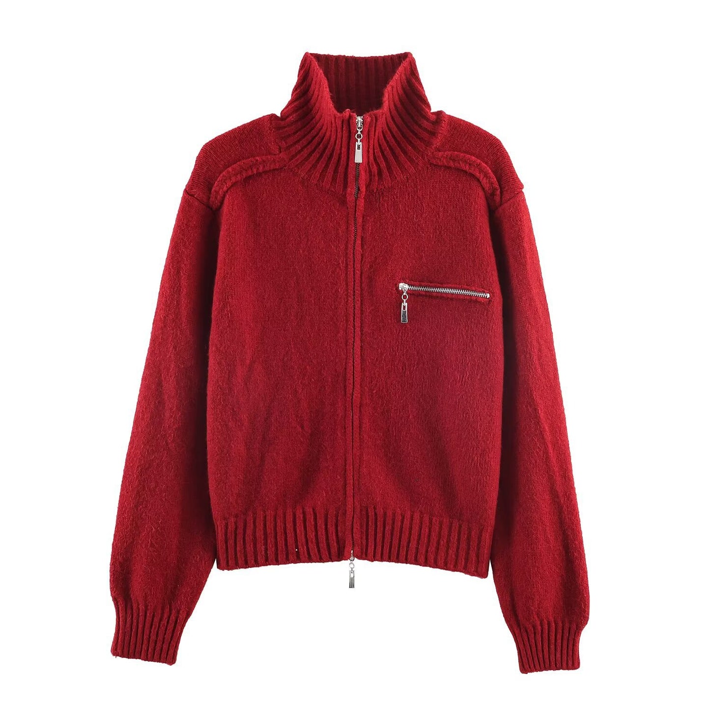 Double Zipper Design For Knitted Sweater Jacket