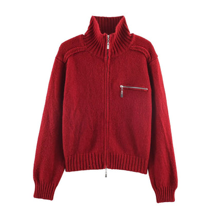 Double Zipper Design For Knitted Sweater Jacket