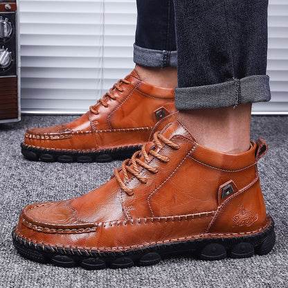 Winter Cowhide Casual Leather Shoes British Middle Cut Martin Boots