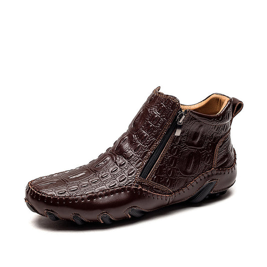 Winter High-Top Leather Shoes  Autumn and Winter High-Top Leather Shoes Big Dock Layer Leather Zipper Boots