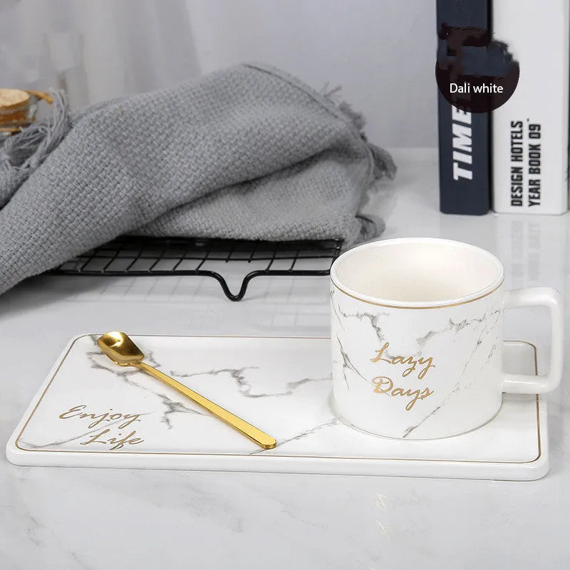 Marble Grain Ceramic Coffee Mug Set Outline In Gold Business Office Milk Tea Cup Tumbler Creative European Mugs for Gift