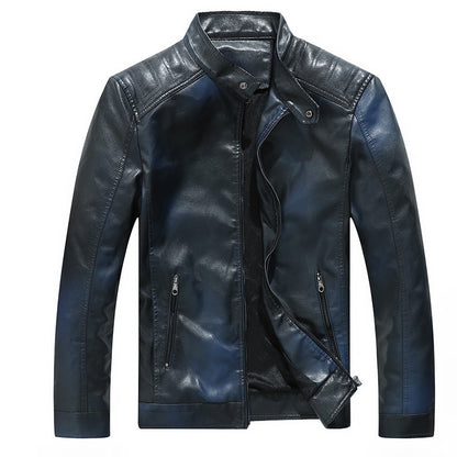 Men's Gradient PU Stand Collar Leather Jacket