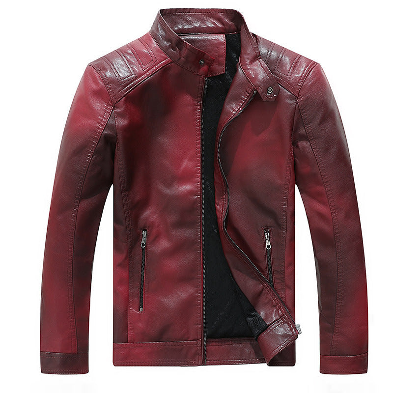 Men's Gradient PU Stand Collar Leather Jacket