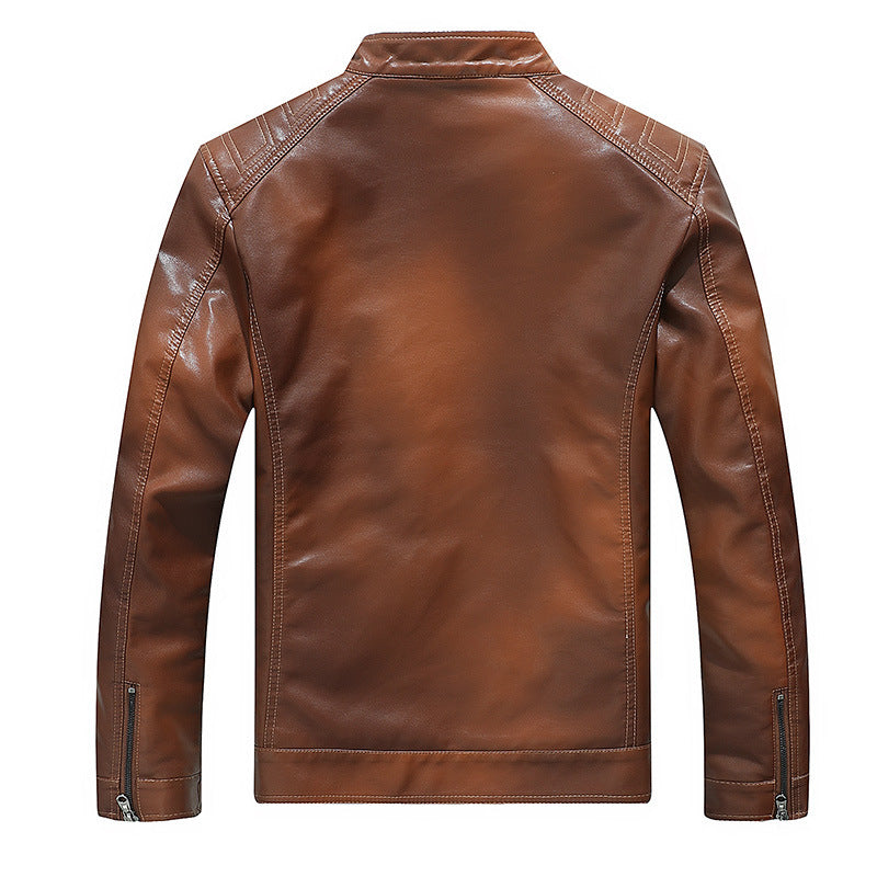 Men's Gradient PU Stand Collar Leather Jacket