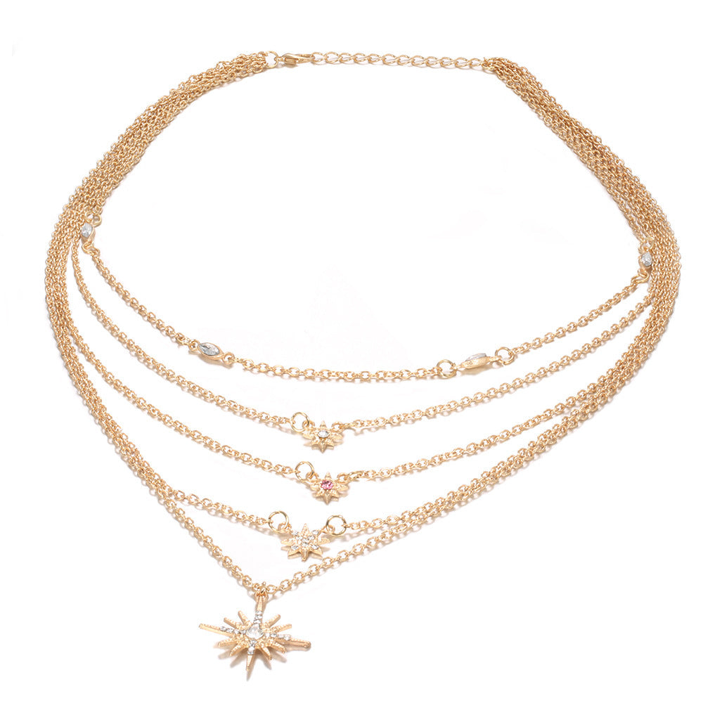 Multi Layer Necklace with Diamond and Sapphire