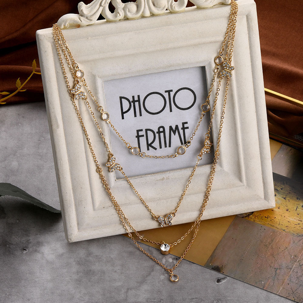 Multi Layer Necklace with Diamond and Sapphire