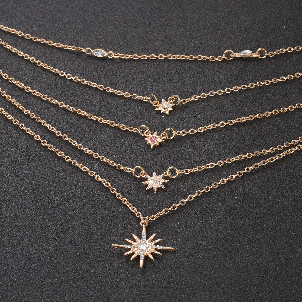 Multi Layer Necklace with Diamond and Sapphire