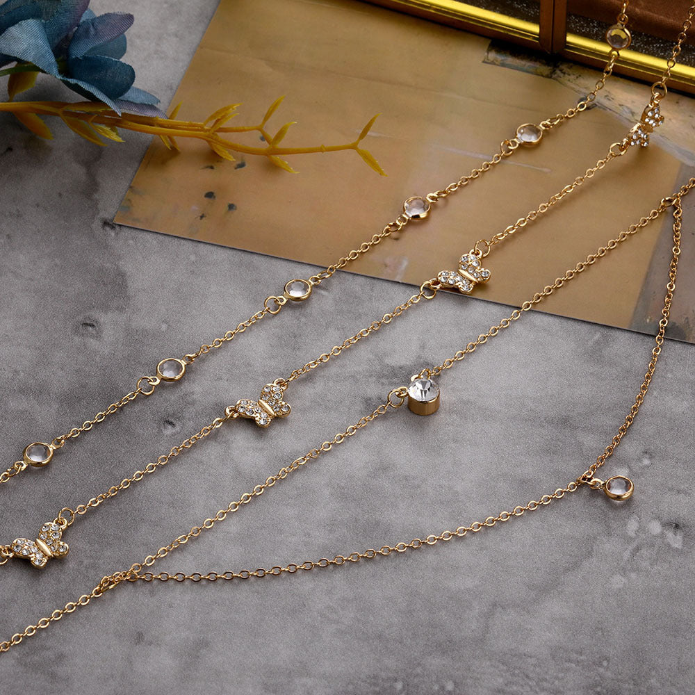 Multi Layer Necklace with Diamond and Sapphire