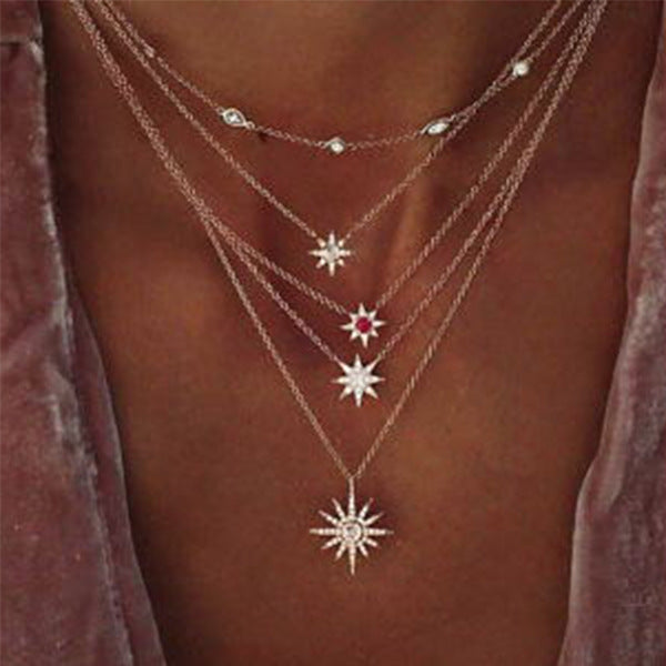 Multi Layer Necklace with Diamond and Sapphire