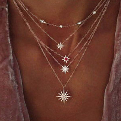 Multi Layer Necklace with Diamond and Sapphire