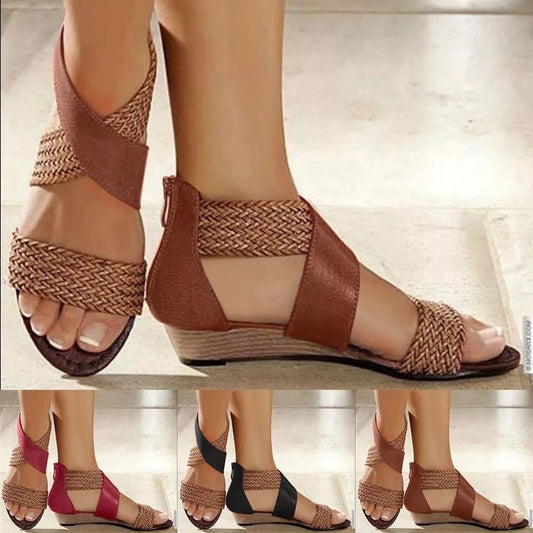 Toe Wedge Sandals Hollow Braided Strap Ladies Sandals Open Toe Wedge Sandals