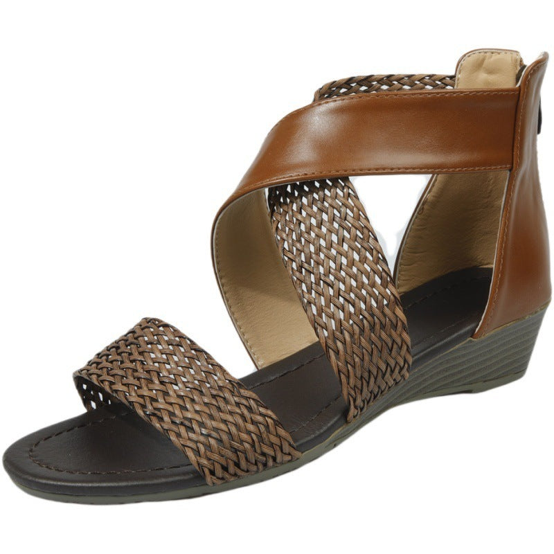 Toe Wedge Sandals Hollow Braided Strap Ladies Sandals Open Toe Wedge Sandals