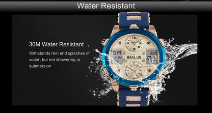 Dial Domineering Military Watch Dual Movement Dual Display Luminous Sports Watch Multi-Function Watch Waterproof MAKLON