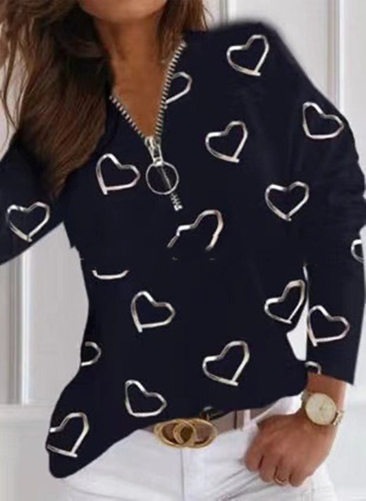 Loose V-neck Love Print Women's Clothing