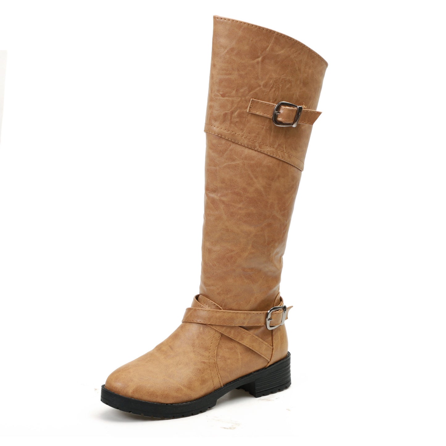 Knee Boots Women's shoes with large belt buckle and Knee Boots