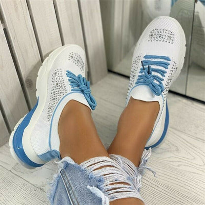 Mesh Sneaker Flying Woven Round Head Spot Color Matching Rhinestone Textile Viscose Shoes Daily