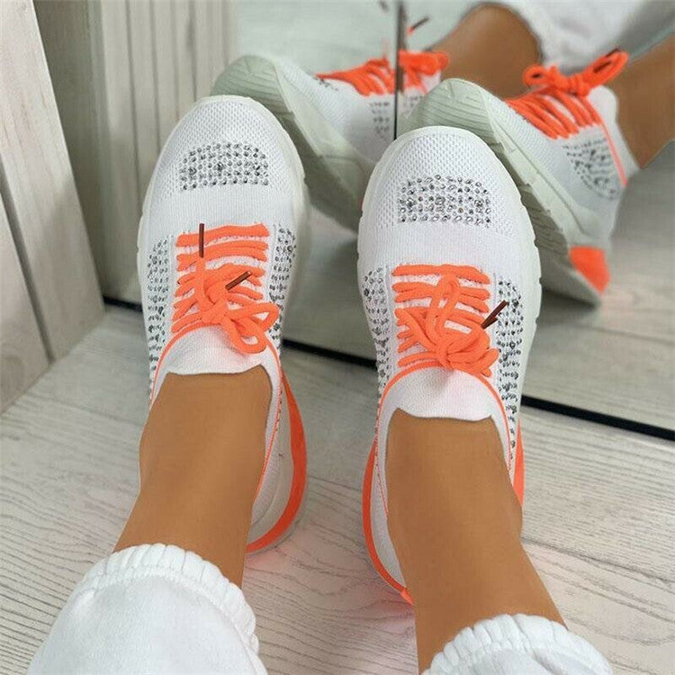 Mesh Sneaker Flying Woven Round Head Spot Color Matching Rhinestone Textile Viscose Shoes Daily