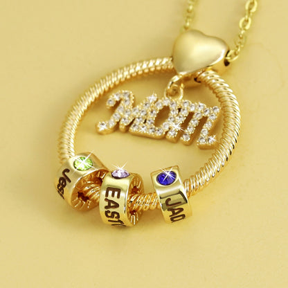 Mother's Day Gift Personalized Circle Pendant with Custom Beads Birthstone Pendant