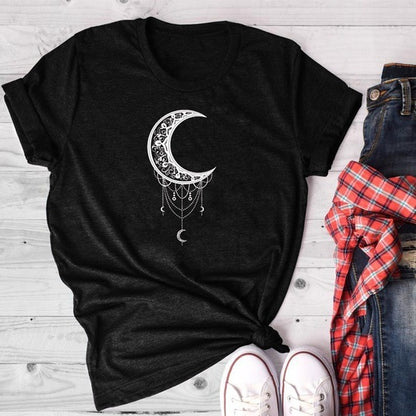 Sun Moon Women Tshirt O-neck T Shirt Women Cotton Printed Camiseta Mujer Short Sleeve Tshirt