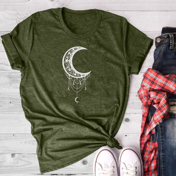 Sun Moon Women Tshirt O-neck T Shirt Women Cotton Printed Camiseta Mujer Short Sleeve Tshirt