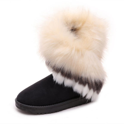 Snow Boots Furry Boots Imitated Rabbit Fur White Snow Boots Tassel Hairy Boots Women'S Boots