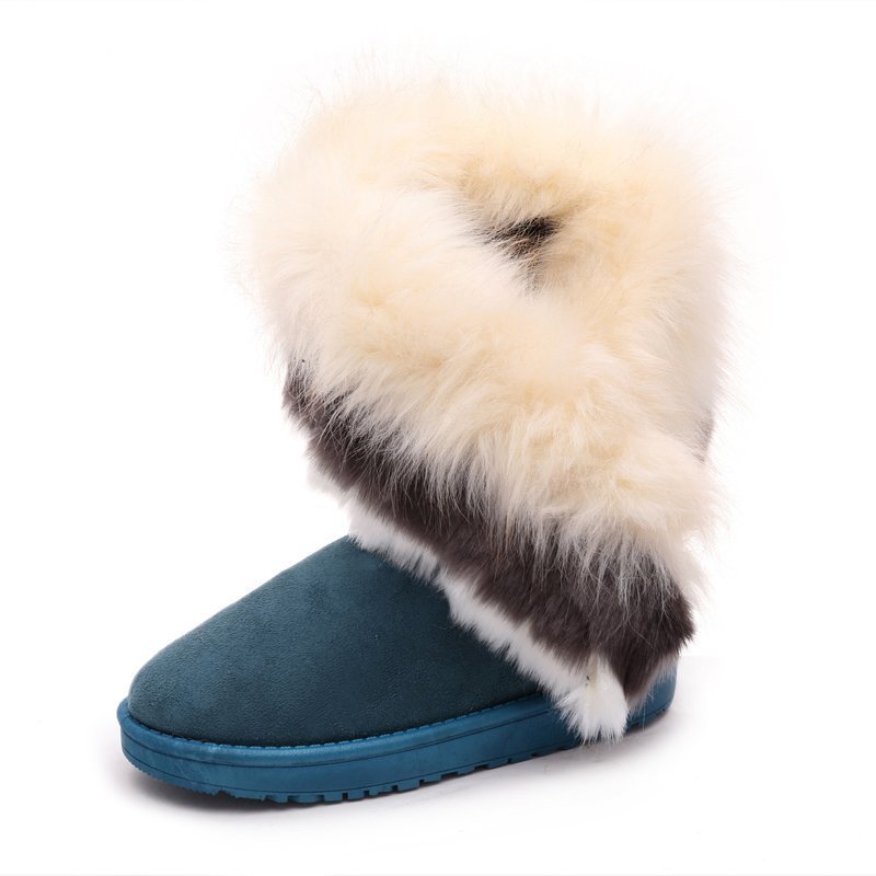 Snow Boots Furry Boots Imitated Rabbit Fur White Snow Boots Tassel Hairy Boots Women'S Boots