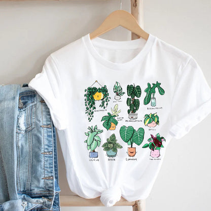Cactus Cartoon Sweet Lady Street Fashion Clothing Printed Tee T-Shirt