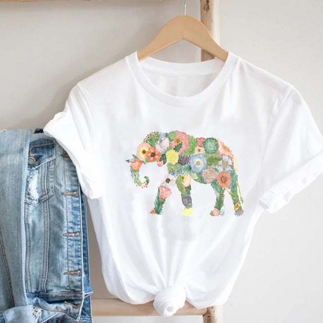 Cactus Cartoon Sweet Lady Street Fashion Clothing Printed Tee T-Shirt