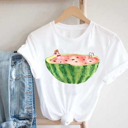 Cactus Cartoon Sweet Lady Street Fashion Clothing Printed Tee T-Shirt