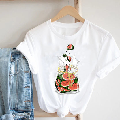 Cactus Cartoon Sweet Lady Street Fashion Clothing Printed Tee T-Shirt