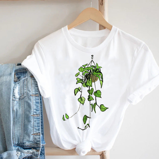 Cactus Cartoon Sweet Lady Street Fashion Clothing Printed Tee T-Shirt